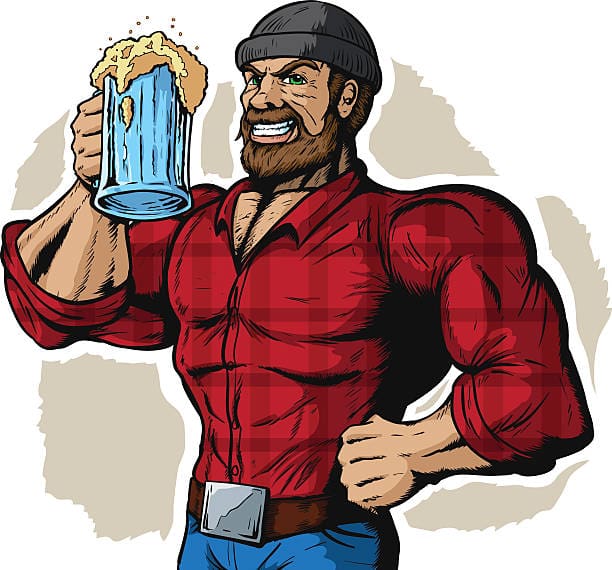 A lumberjack with a beer